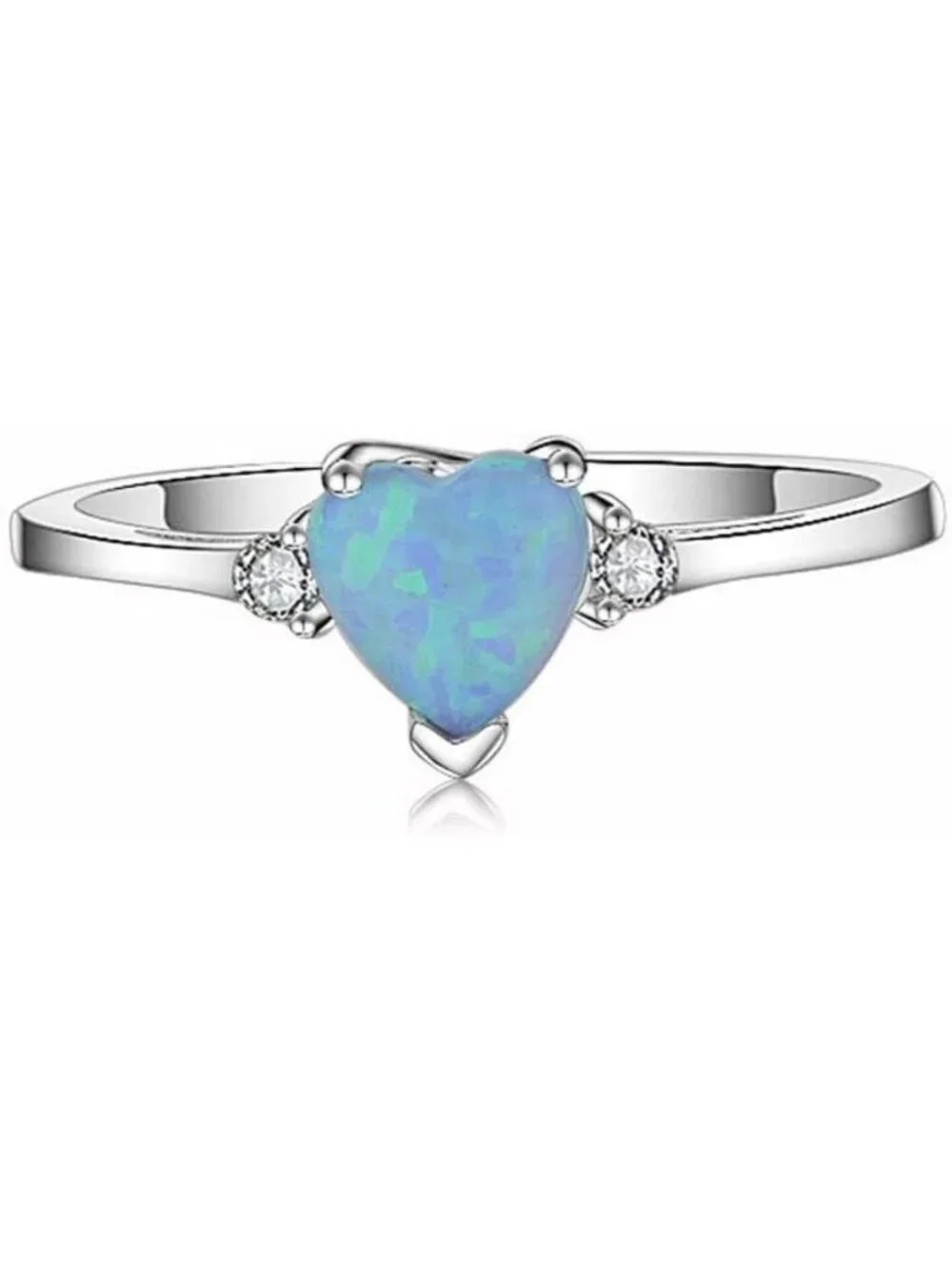 925 Sterling Silver Heart White Opal Engagement Promise Ring - Elegant Gift